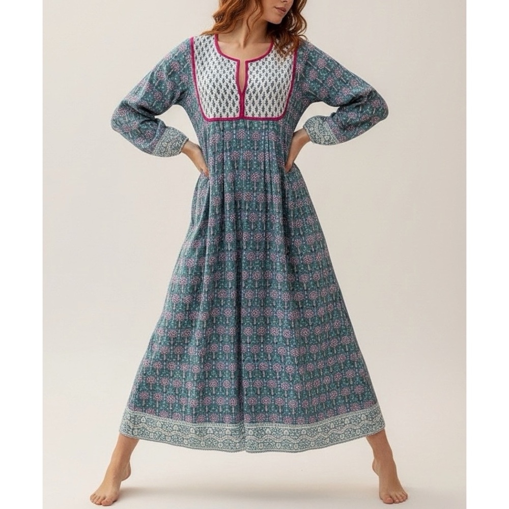 SZ BLOCKPRINTS Kitty Dress, London Blue Pineapple Print, Large